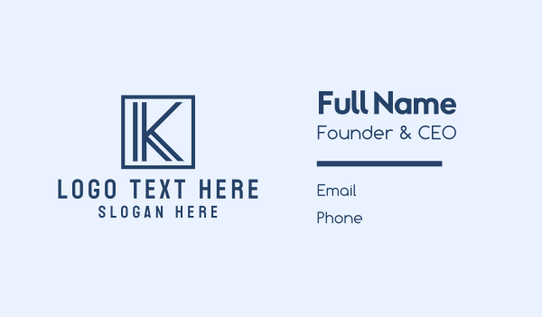 Minimalist Blue Letter K Business Card Design Image Preview