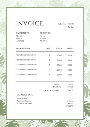 Monstera Leaves Invoice Image Preview