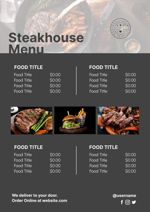 American Steakhouse Menu Design Image Preview