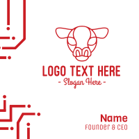 Red Cow Head Outline Business Card Design