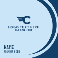 Blue Letter C Wings  Business Card Design