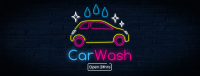 Neon sign Car wash Facebook cover Image Preview