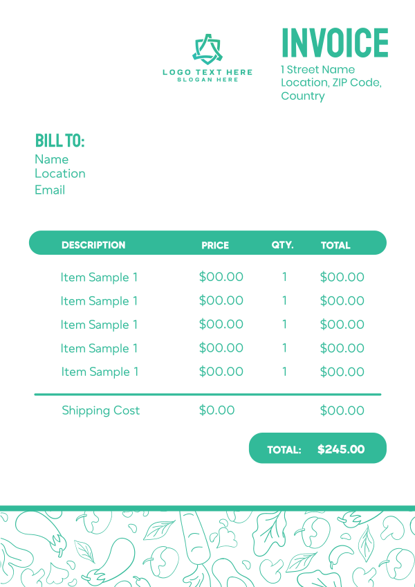 Food Pattern Invoice Design Image Preview