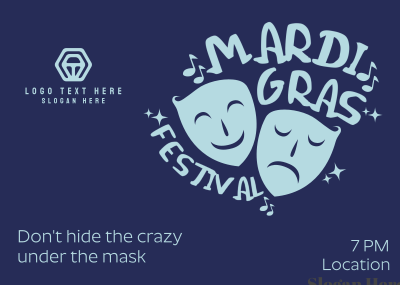 Mardi Gras Two Mask Postcard Image Preview