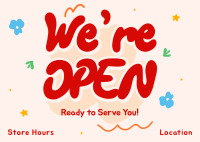 We're Open Doodles Postcard Design