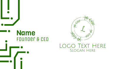 Green Organic Wreath Lettermark Business Card
