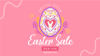 Floral Egg with Easter Bunny and Shapes Sale Facebook Event Cover Design