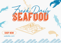 Fun Seafood Restaurant Postcard Design