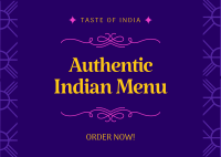 Authentic Indian Menu Postcard Image Preview