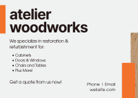 Atelier Woodworks Postcard Design