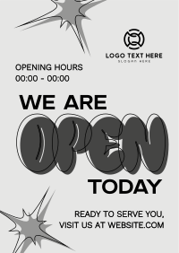 Trendy We're Open Poster Design