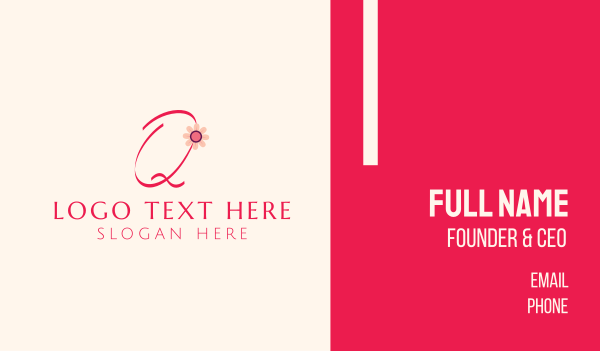 Pink Flower Letter Q Business Card Design Image Preview