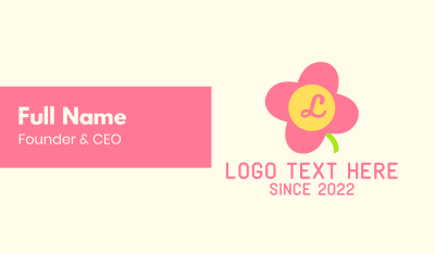 Pink Cute Flower Daycare Lettermark Business Card