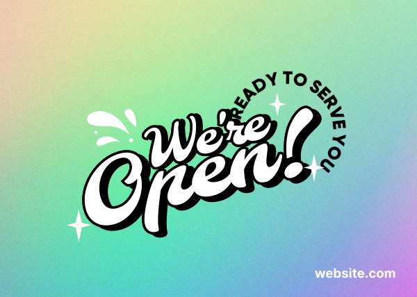 We're Open Funky Postcard Design Image Preview