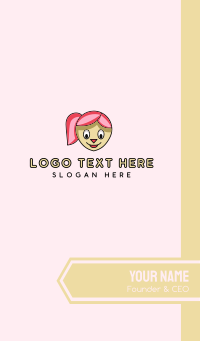 Pink Hair Girl Cartoon Business Card Design