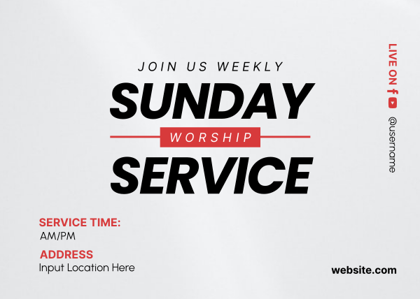 Sunday Worship Service Postcard Design Image Preview