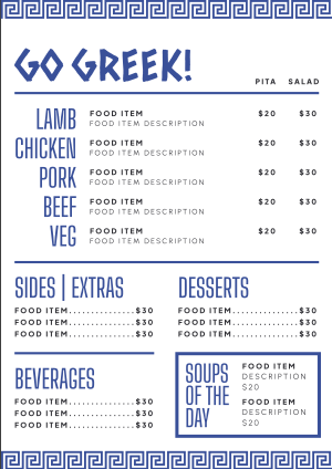 Go Greek Restaurant Menu Image Preview