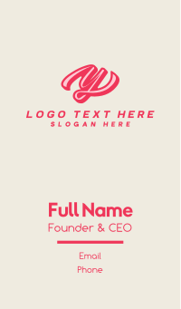 Pink Cursive Letter Y Business Card Design