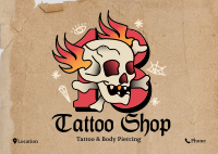 Traditional Skull Tattoo Postcard Design