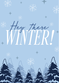 Hey There Winter Greeting Poster Design