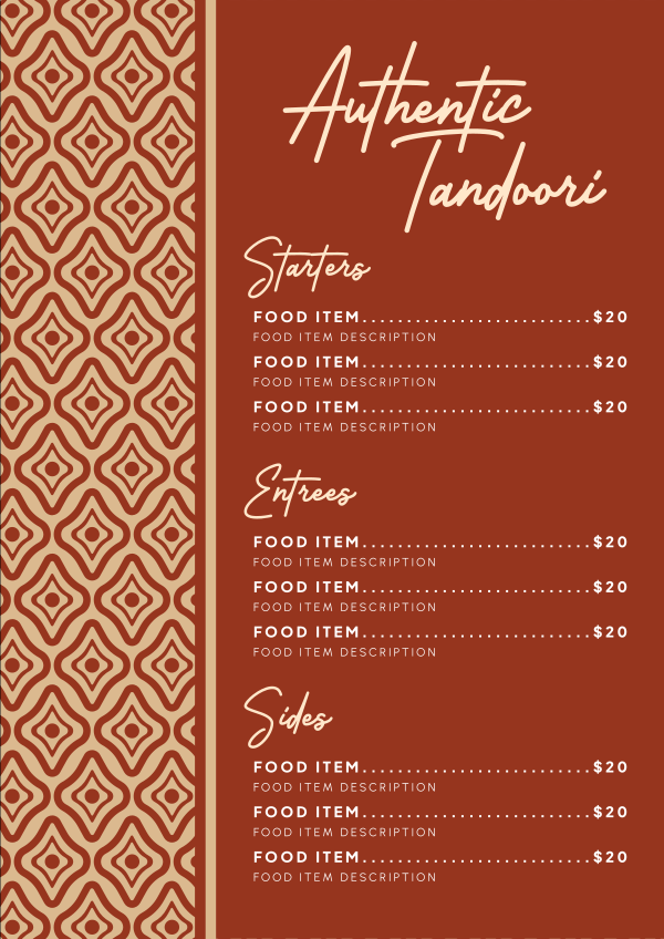 Authentic Tandoori Restaurant Menu Design Image Preview