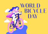 Lets Ride this World Bicycle Day Postcard Image Preview