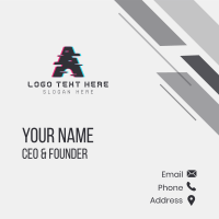 Technology Glitch Letter A Business Card Design