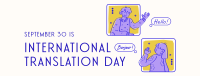 Purple and Yellow Translation Day Facebook Cover Image Preview