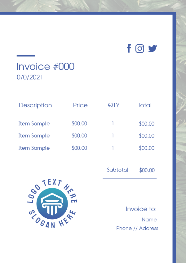 Tropical Plants Invoice Design Image Preview