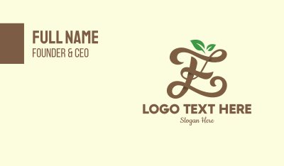 Brown Organic Letter E Business Card