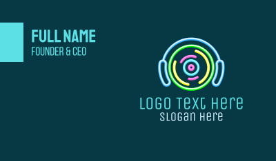 Neon Vynil & Headphones Business Card Image Preview