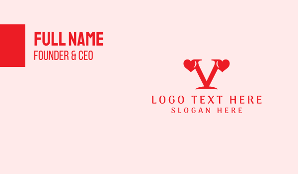 Red Letter V Heart Business Card Design Image Preview