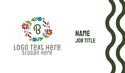 Colorful Flower Wreath Lettermark Business Card