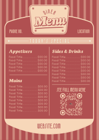 Retro Generic Diner  Menu Preview