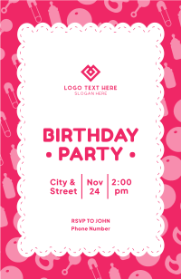 Baby Birthday Elements Pattern Invitation Design