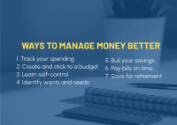 Ways to Manage Money Postcard Design