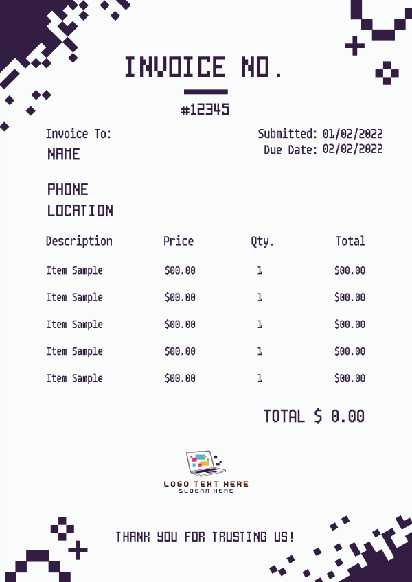 Pixel Tech Company Invoice Design Image Preview