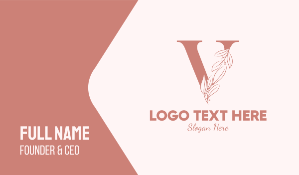 Elegant Leaves Letter V Business Card Design