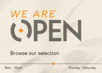 We're Open Postcard Design