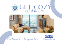 Get Cozy With Us Postcard Design
