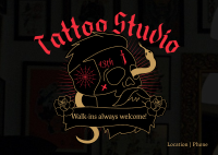 Skull Snake Tattoo Postcard Design