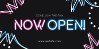 Now Open Neon Lights Twitter Post Image Preview