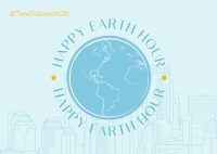 Earth Hour Lineart Postcard Design