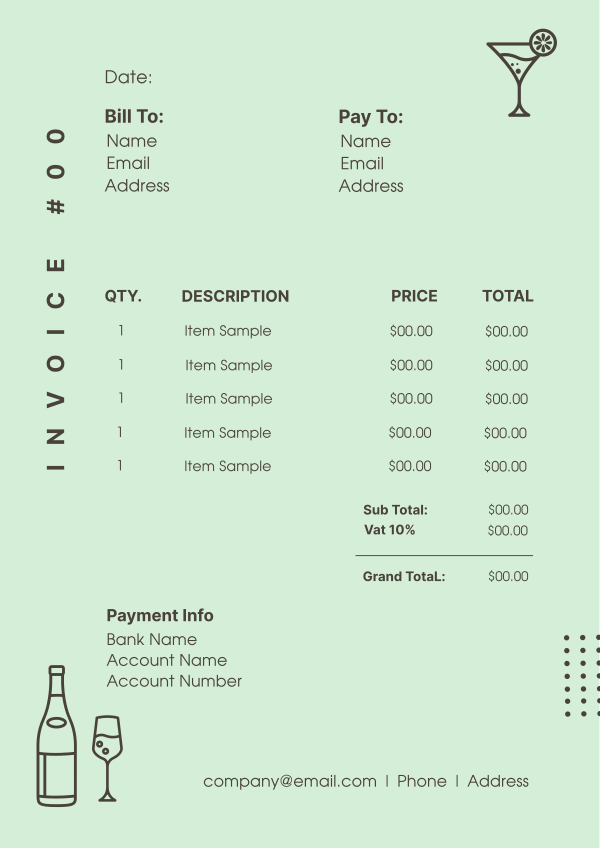 Minimal Liquor Lounge Invoice Design Image Preview