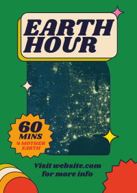 Retro Earth Hour Reminder Poster Image Preview