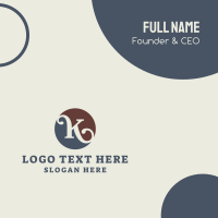 Cursive K Circle Lettermark Business Card Design