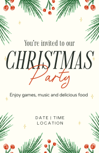 Holly Christmas Party Invitation Image Preview