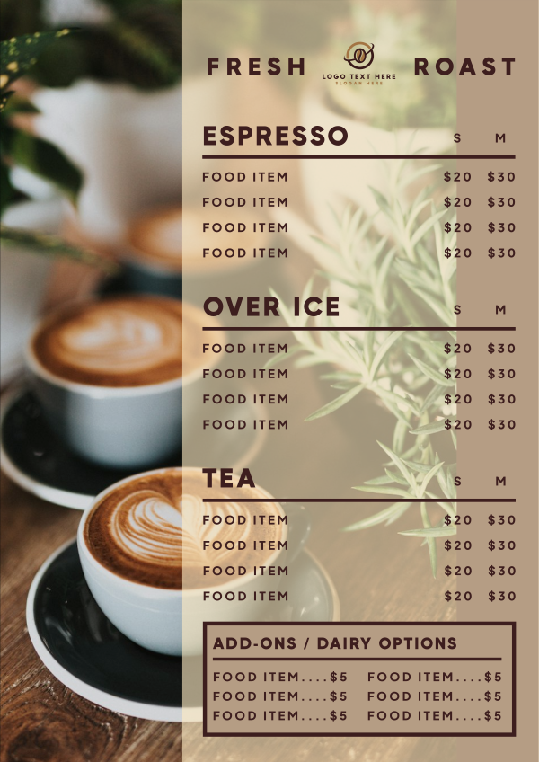 Roast Coffee Shop Menu Design Image Preview