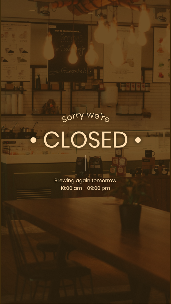 Coffee Shop Closed Instagram Story Design Image Preview