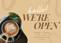 Open Coffee Shop Cafe Postcard Design
